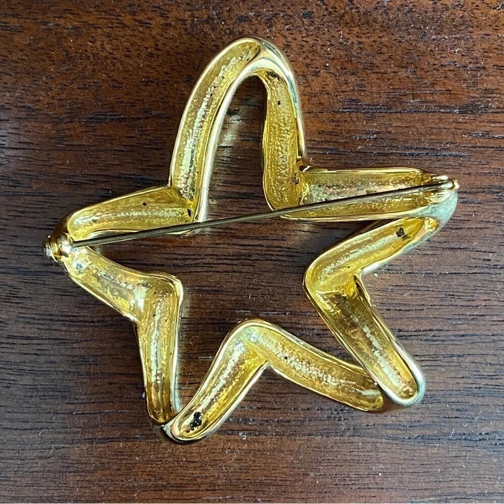 Statement Large Chunky Gold Tone 3D Star ⭐️ Brooch Vintage - Picture 6 of 9